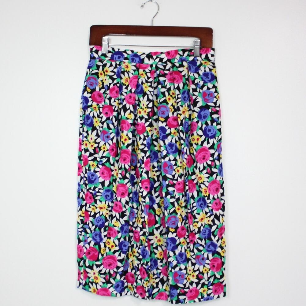 Vintage 80s Doncaster Skirt Women's Size 12 Floral Rose Midi